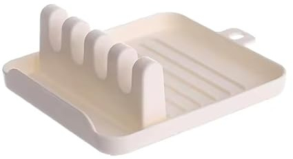 Lightweight Plastic Kitchen Cooking Spoon Rest with Drip Tray – Heat-Resistant BPA-Free Plastic Utensil Holder for Multiple Spoons & Kitchen Gadget, Pot Cover Holder (White)