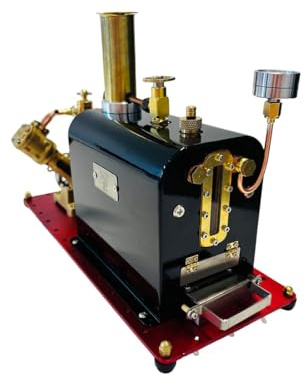 Dampfmaschine Modell, RW-BV2C Mini-Umkehrbare V-Zweizylinder-Dampfmaschine mit Kessel, kompatibel mit 70–130 cm Langen, Kreatives Geschenkset für Erwachsene und Jugendliche (Vormontierte Version)