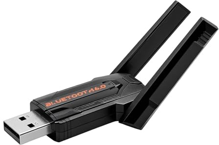 Adaptador USB Bluetooth 6.0 Dongle para PC, Conexión Estable para 5 Dispositivos Simultáneamente, Gran Alcance y Baja Latencia, Compatible con Windows 11/10/8.1, Antena Doble, Plug & Play