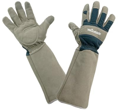 Woodside Heavy Duty Thorn Resistant Gardening Gloves with Forearm Protection – Long Sleeve Gauntlet Garden Gloves, Reinforced Thumb, Cushioned Palm, Non-Slip Grip