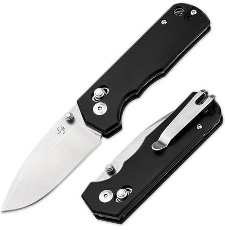 BÖKER PLUS® Rockstub Black - leichtes Profi Einhandmesser mit Sandvik Droppoint Klinge - stabiles Taschenmesser mit Alugriff schwarz & Daumenpin - robustes Outdoor Klappmesser mit Crossbar Lock