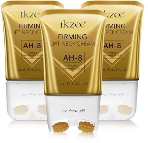 P-Beauty straffende Halscreme mit Massage - AH-8 Neck Lift Creme Roller für Anti Aging mit Hexapeptid-8 - Massage-Roller Gesicht, Feuchtigkeitsspendend & Pflegend für Hals & Dekolleté (3x 120g)
