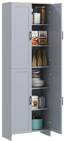 HOMCOM Freestanding Kitchen Cupboard Storage Cabinet 170cm Grey | 4-Door, Adjustable Shelves, Modern Kitchen Pantry, for Dining Room