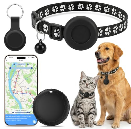 Cat GPS Tracker with Collar, Real Time GPS Dog Cat Tracker, Compatible with iOS and Android, No Monthly Fee, Stretchy Cat GPS Tracking Collar, Dog Collar Holder with Tracking Device, IPX6 Waterproof