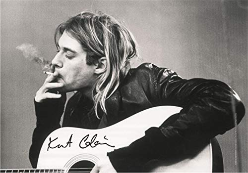 Heart Rock Bandiera Originale Kurt Cobain - B.&W Guitar Tessuto, Multicolore, 110x75x0.1 cm