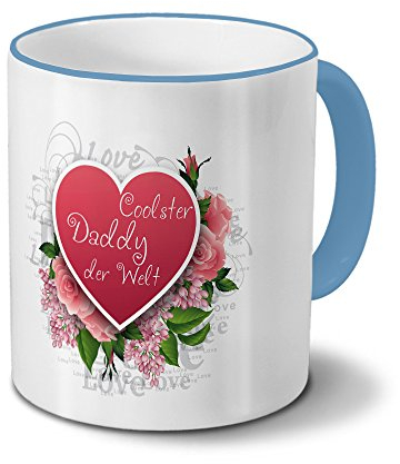 Tasse Coolster Daddy der Welt - Motiv Herz - Namestasse, Kaffeebecher mit Namen, Mug, Becher, Kaffeetasse - Farbe Hellblau