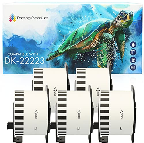 5x Endlos-Etiketten kompatibel für Brother DK-22223 50mm x 30.48m P-Touch QL-500 500BS 550 560 560VP 570 700 710W 720NW 800 810W 820NWB 1050 1050N 1060N 1100 1110NWB, Thermopapier mit Kunststoffhalter