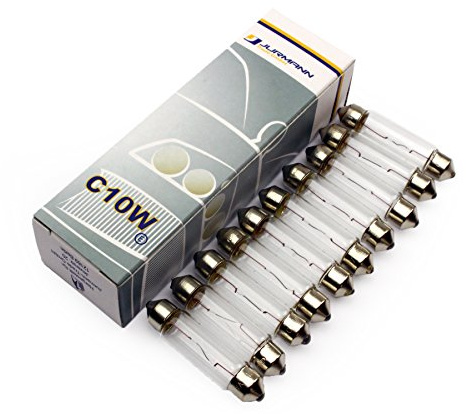 10x Stück Jurmann® 12V 10W C10W 41mm SV8.5-8 * WERKSTATTWARE * Glassockel Halogen Lampen Autolampen NEU