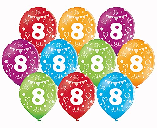 Set 10er bunte Luftballons 8 Geburtstag Pastell Ballon 8. Geburtstag Kindergeburtstag 8 Jahre Deko Ballons 8 Helium geeignet, Größe 32cm