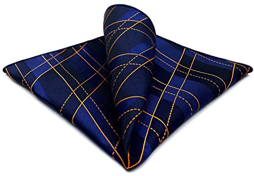 S&W SHLAX&WING Herren Einstecktücher Blau Orange Geometrisch Groß 32cm