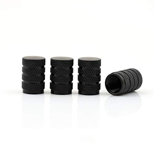 Aluminium Auto Ventilkappen 4-er Set versch. Farben mit Dichtung (Schwarz)