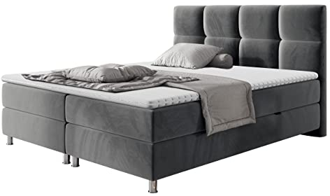 Mirjan24 Boxspringbett Evan mit Zwei Bettkästen, Bonellfederkernmatratzen + Schaumstoff und Topper, Kopfteil gesteppt und gepolstert, Continentalbett, Polsterbett, Ehebett (Fresh 32, 160 x 200 cm)