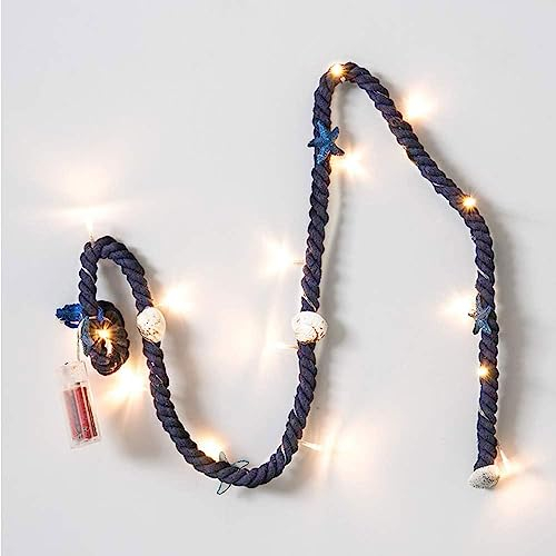 Wankd LED Muschel Lichterkette,lichterkette weihnachten Tischdeko maritim LED-Lichterkette 15 Leds Seestern Muscheln Sommer Deko Meer batteriebetrieben, 1,5M (Dunkelblaues Baumwollseil)