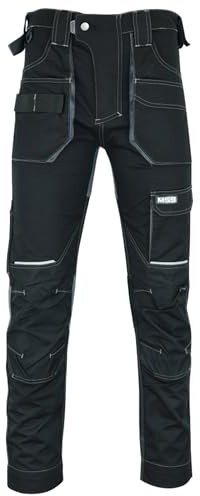 MS9 Mens Cargo Combat Slim Fit Stretch Spandex Elasticated Flexible Work Working Trouser Trousers Pants Jeans Black