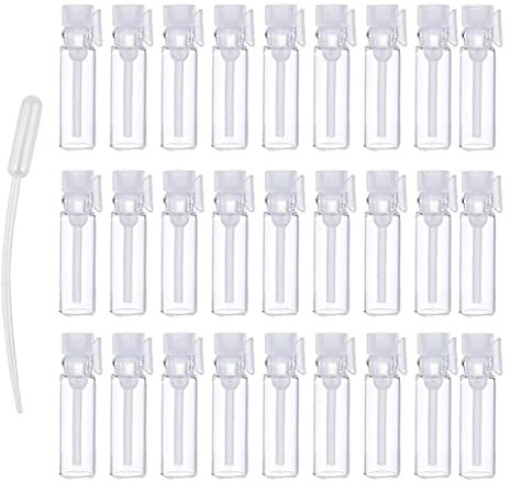 BasicPacking 240 Stück Leere 2ml Mini Transparent Glas Parfüm Testerfläschchen mit Weiß Stopfen, Tester Fläschchen Duft-Proben Flasche Rohr für Probenahmen, Parfüm, Öle mit 20x 0.5ml Pipette