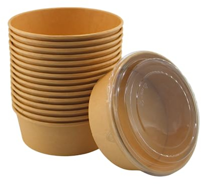 Enpack - Salatschale mit Deckel 1300ml - braune Salatbox to go 25 Stück - Einweg Salatschalen aus Kraftpapier - Salatschüssel to go - Pappschüsseln für Salat & Snacks - Einwegschalen mit Deckel