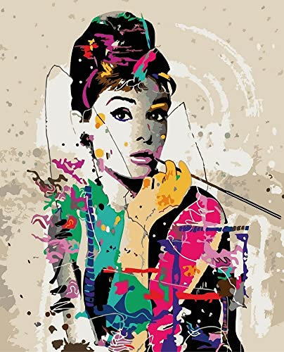 Artnapi Malen nach Zahlen Erwachsene mit Rahmen | DIY Handgemalt | Audrey Hepburn | Kit für Anfänger und Erwachsene | Set inklusive Acrylfarben & Pinsel | 40x50cm Leinwand | Ideal als Geschenk