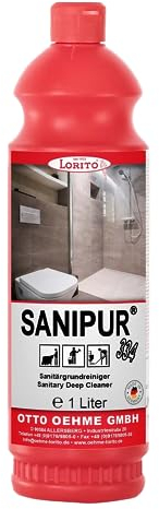 Lorito Sanipur Sanitärreiniger Konzentrat, 1 Liter, Kalklöser Kalkentferner für Sanitärbereich, WC Fliesen, Keramik, Reiniger gegen Kalk, Urinstein, Fett