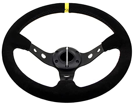 aleawol Motorsport Wildleder Lenkrad Universelles Sportlenkrad Auto 14 Zoll 350mm 6 Schrauben Grip Rennsport Lenkrad Drift für Automodifikation Nachahmung Rennlenkrad, Schwarz