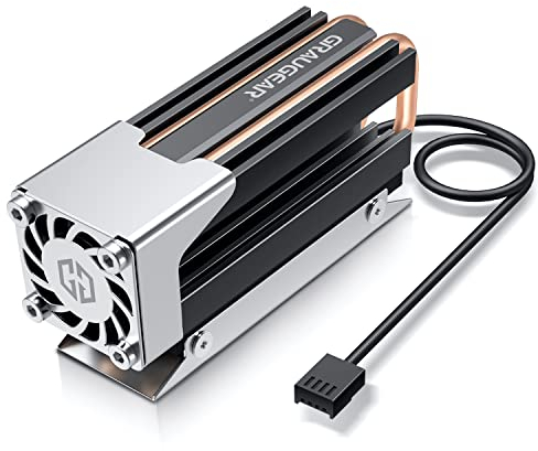GRAUGEAR M.2 2280 SSD Kühlkörper, Direkte Berührung Wärme von Dual Kupfer Heatpipes, Aluminiumplatten-Fin Design, Thermopads inkl. Kühler für M.2 PCIe und SATA SSD[G-M2HS03-F]