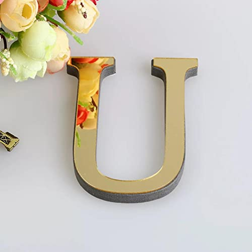 Wandaufkleber 3D, 15 cm, Gold - ganzes Alphabet u. Zahlen - Wanddekoration groß Spiegel Deko Home Wand Hochzeit Aufkleber klein Acryl Wandtattoo Partydeko Dekobuchstaben Medium Bar - Buchstabe U