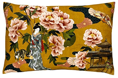 Paoletti Geisha Polyester Filled Cushion, Polyester, Cotton, Ochre
