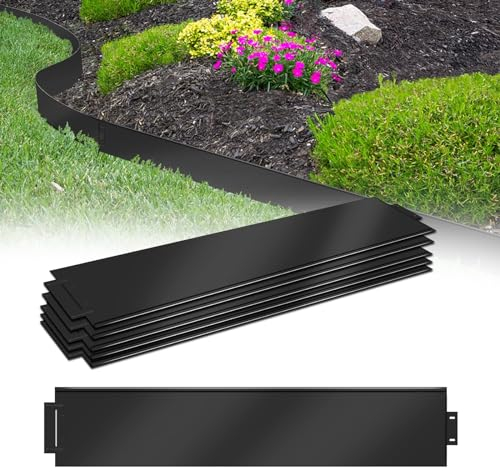 XMTECH 20m Rasenkante Metall Verzinkt Beetumrandung, 15cm Höhe Beeteinfassung Mähkante Palisade, 20 Stück 100cm x 15cm (L x H) Rasenkante Verzinkt, Schwarz