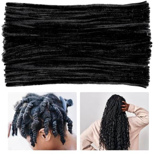 SHWAKK 180Pcs Pipe Cleaners Chenille Stem, Black Pipe Cleaner for Hair Locs
