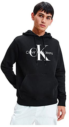 Calvin Klein Uomo Felpa Core Monologo con Cappuccio, Nero (CK Black), XS