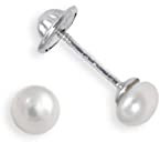 Turmalina by martina, Pendientes para Bebé Niña de Plata de Ley 925, con Perla Natural, Tamaño de 4 mm