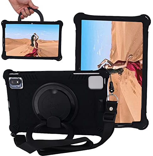 AKNICI Étui universel pour tablette TECLAST P25T/TCL 10 TABMAX WiFi/Oppo Pad Air/DOOGEE T20/Headwolf Wpad1/UMIDIGI A11 avec support rotatif à 360° Noir 10,36