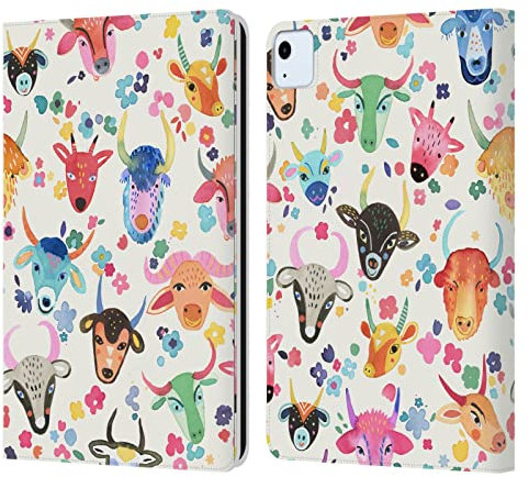 Head Case Designs Licenciado Oficialmente Ninola Granja de Buey Lindo Patrones de Acuarela Carcasa de Cuero Tipo Libro Compatible con Apple iPad Air 2020/2022