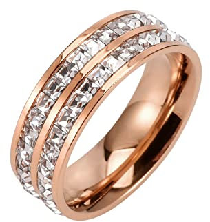 Epinki Anello a Fascia, Anello Uomo Donna Acciaio Inossidabile Eternità Oro Rosa Largo con Zirconi Bianco Rotondo Misura 20