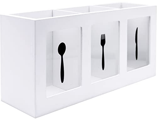 Maison Des Cadeaux Cutlery Caddy - Forks, Spoons, Knives 3 Compartment Kitchen Utensil Organiser, Flatware Caddy Rack Cutlery Holder with Glass Windows, Silverware Storage