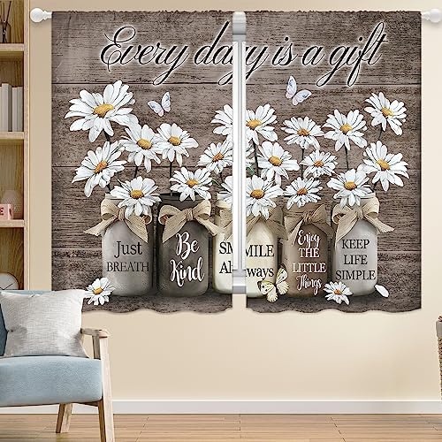 Yorida Lot de 2 rideaux courts rustiques de style rustique pour porte de grange, chambre à coucher, salon, 106,7 x 160 cm, marron rustique avec passe-tringle