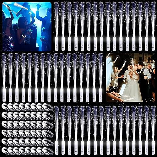 DAZZTIME LED Leuchtwedel Set,48 Stück Leuchtwedel Hochzeit mit 48 Stück LED Glowstick Armband,Hochzeit Leuchtwedel,Leuchtstab Kinder,Hochzeit Glasfaserlampe für Hochzeit Partys Konzert