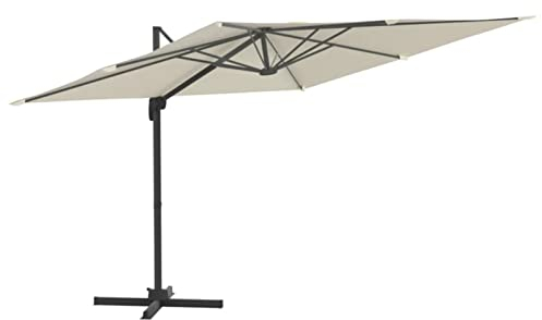 BaraSh Sombrilla voladiza con LED Blanco Arena Sombrilla Jardin Sombrilla Playa Antiviento 400x300 cm