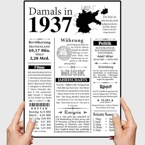 VP-DSGN Geburtstag - 1937 - Bild Plakat Zeitungsartikel Fakten zum Jahrgang - Deko Geschenkideen zum Geburtstag, Mann Frau - damals in - Poster