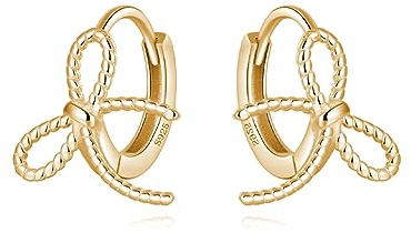 Reffeer Solide 925 Sterling Silber Schleife Creolen Huggies für Frauen MädchenBowknot Creolen Kleine Ohrringe