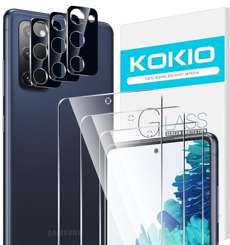 Kokio 3 Pièces Verre Trempé pour Samsung Galaxy S20 FE/S20 FE 5G/S20 Lite 6.5 + 3 Pièces Film de Protection pour Appareil Photo,Verre Trempé Dureté 9H,0.33 mm UHD,Anti-Rayures,Sans Bulles