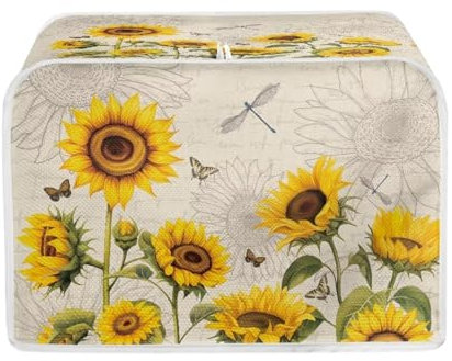 Talayituse Sunflower Dragonfly Butterfly 4 Slice Toaster Dust Covers Kitchen Small Appliance Cover, Thanksgiving Stain Resistant Dust Protection Bread Machine Cover with Top Handle