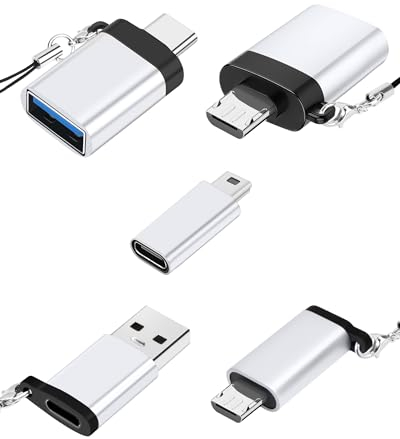 Adaptateur USB vers USB C (5 Pack), Adaptateur USB C Femelle vers USB Mâle,Adaptateur USB C vers Micro USB, Adaptateur Micro USB Femelle vers USB C Mâle, Adaptateur USB C vers Mini USB pour Samsung