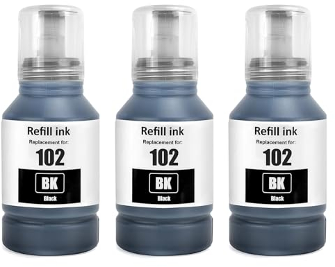 102 ink ET-2850 ET-3850 ET-2856 ET-4856 ink bottle Compatible with Epson 102 Ink cartridges Multipack for Ecotank ET-4850 ET-2756 ET-4750 ET-2851 ET-15000 (3 Pack - Black × 3)