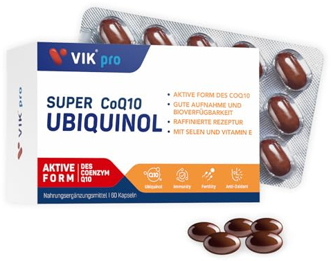 VIKpro Kaneka Ubiquinol Coenzyme Q10 100 mg 60 Capsules Hochwertiges Q10 aus Natürlicher Hefefermentation Kapseln Hochdosiert CoQ10 Laborgeprüft mit Zertifikat Tagesdosis 1 Kapsel Vorrat für 2 Monate