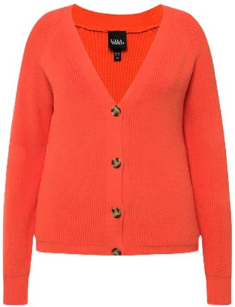 Ulla Popken Damen, Uni mit großen Knöpfen Strickjacke, Hibiskusrot, 54-56