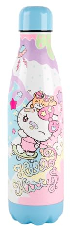 Konix Hello Kitty Bouteille isotherme - Acier inoxydable - 500 ml - Motif skateboard - Bleu
