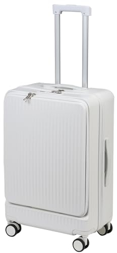 Makamsui Handgepäck mit Rädern, integriertes Schloss, Handgepäckkoffer, vorne offen, Hartschalenkoffer mit Getränkehalter und USB-Typ-C-Ladeanschluss und Handy-Ständer für Reisen, Damen, Herren, 61