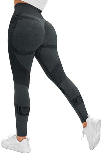 Yaavii Damen Sport Leggings Push Up Sporthose Hohe Taille Blickdicht Fitnesshose Yogahose mit Bauchkontrolle Schwarz M