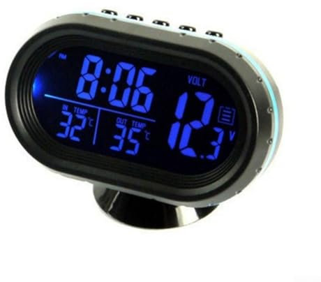 HpLive 12V Digital Auto Uhr Thermometer für innen außen, Voltmeter für Autobatteriespannung, Hygrometer Wetter(blue)