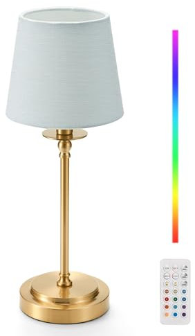 EGOBASIC Akku Tischlampe Aufladbar mit Fernbedienung, Kleine Tragbare Tischlampe Kabellos mit Timing, Dimmbar 12 RGB Farben, Esstisch Wohnzimmer Schlafzimmer Leinen Bedside Lamp Touch Dimmable